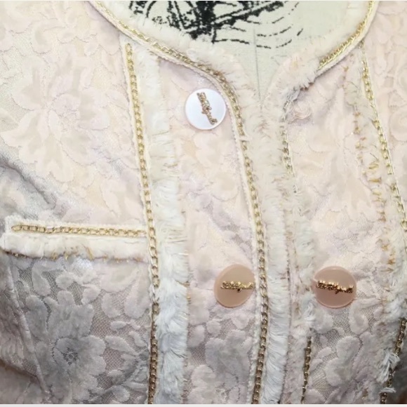 La Chapelle Lace Blush pink Blazer Velvet Focking Gold Thread Piping 38 - Picture 4 of 13